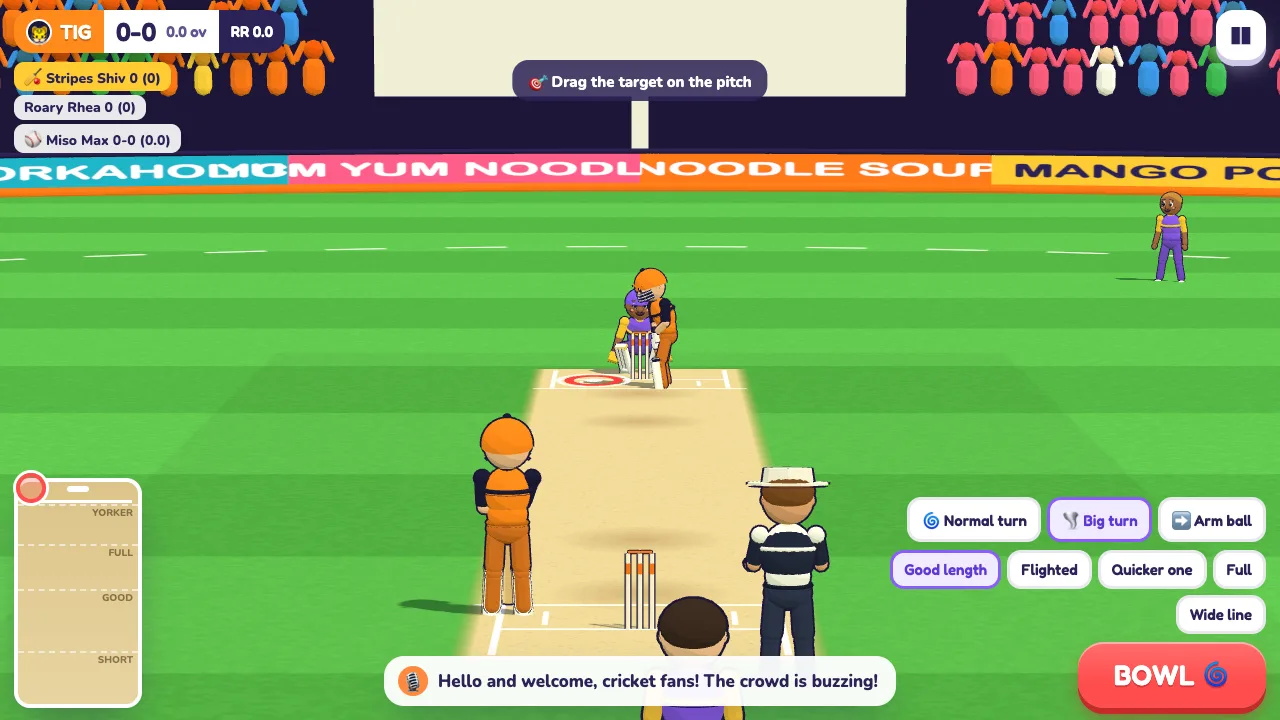 Aiming a delivery on the pitch